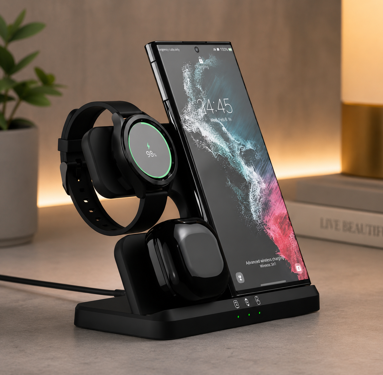 Vertical Wireless Charger Wireless Dock 3in1 Mobile Phone Headphone Charging Stand
