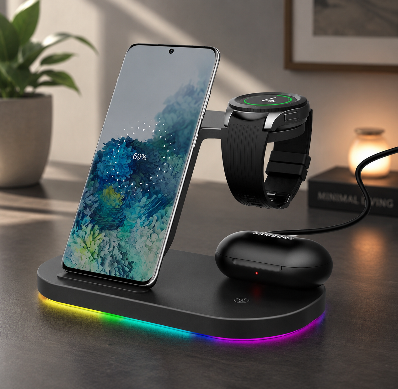Vertical Wireless Charger Wireless Dock 3in1 Mobile Phone Headphone Charging Stand