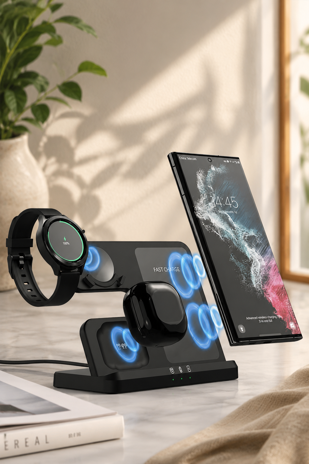 Vertical Wireless Charger Wireless Dock 3in1 Mobile Phone Headphone Charging Stand